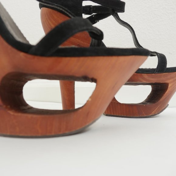 Two Lips Retro Wood Strappy Suede Platform Cut Out Sexy Bohemian 9 Disco Shoes - Picture 14 of 14